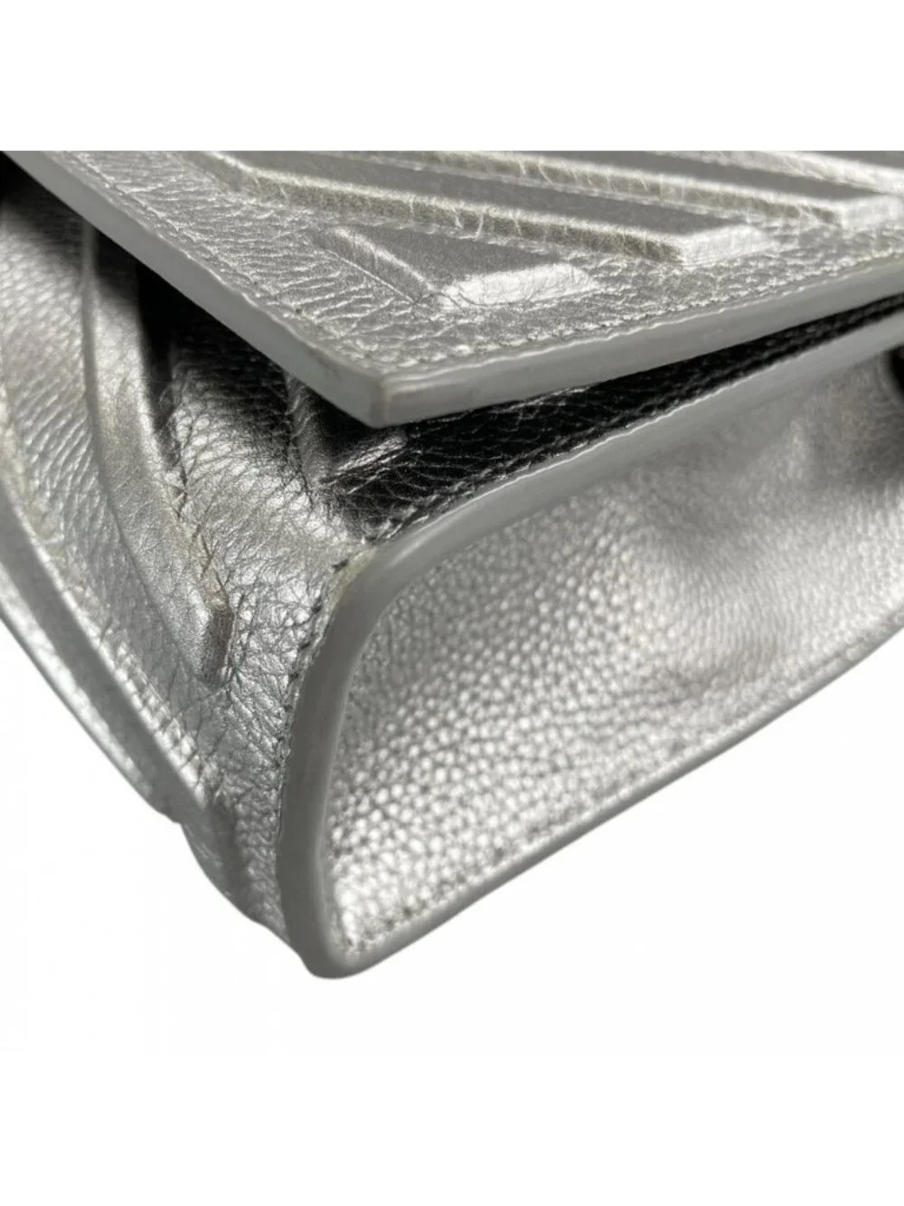Balenciaga Shoulder Bag Flap Grain Calf Leather Silver